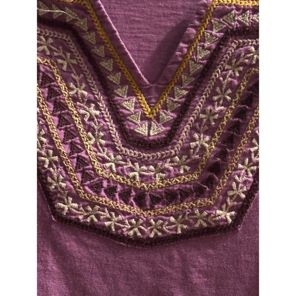 LOGO by Lori Goldstein size 1X purple cotton embroidered bodice 3/4 sleeve top - Picture 2 of 8